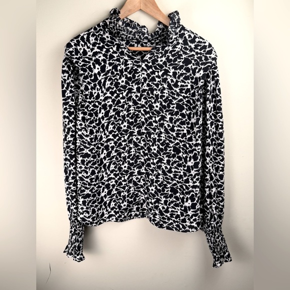 Isabel Marant Etoile Yoshi Printed Turtleneck Long-Sleeve Top Black and White 38 - Picture 1 of 13